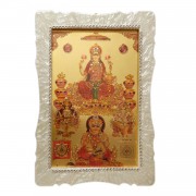 24k Gold Plated Laxmi Ganesh Saraswati & Kuber Ji Figure in White Frame